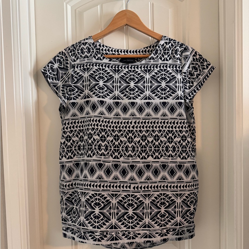 The Limited Navy and White Geometric Women's Top